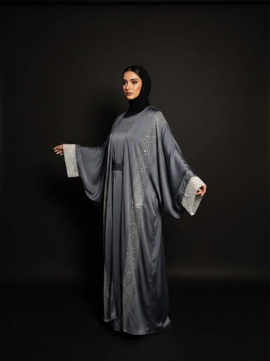 Dove Grey Three-Piece Abaya Set