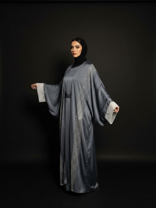 Dove Grey Three-Piece Abaya Set