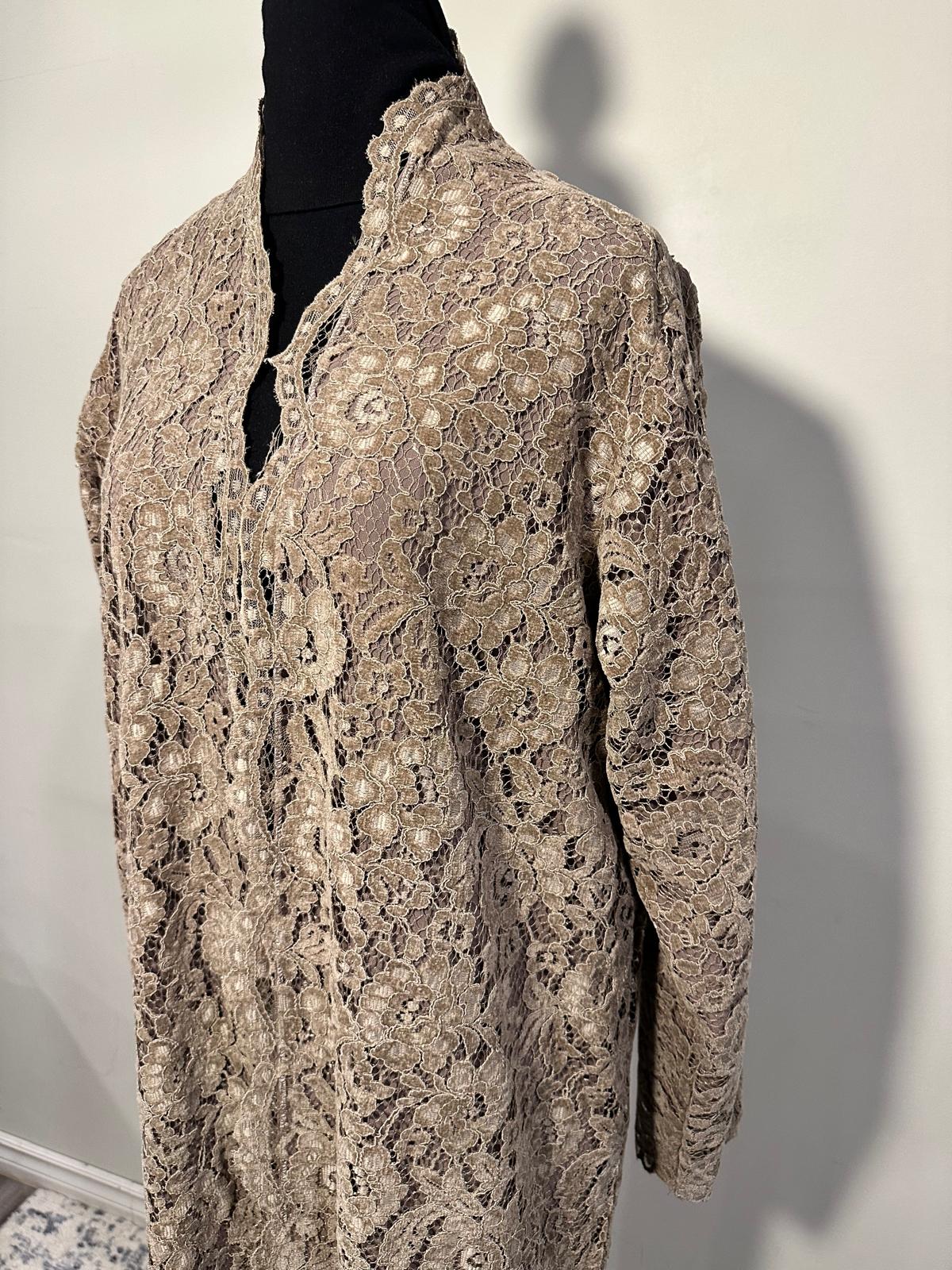 Lace Abaya with Chiffon Lining - Beige