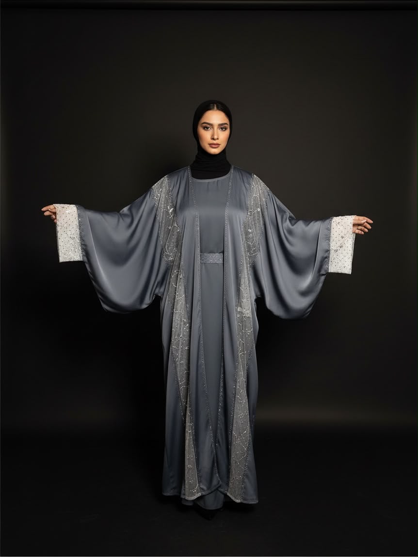 Dove Grey Three-Piece Abaya Set