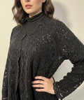Lace Abaya with Chiffon Lining - Black
