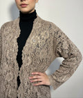 Lace Abaya with Chiffon Lining - Beige