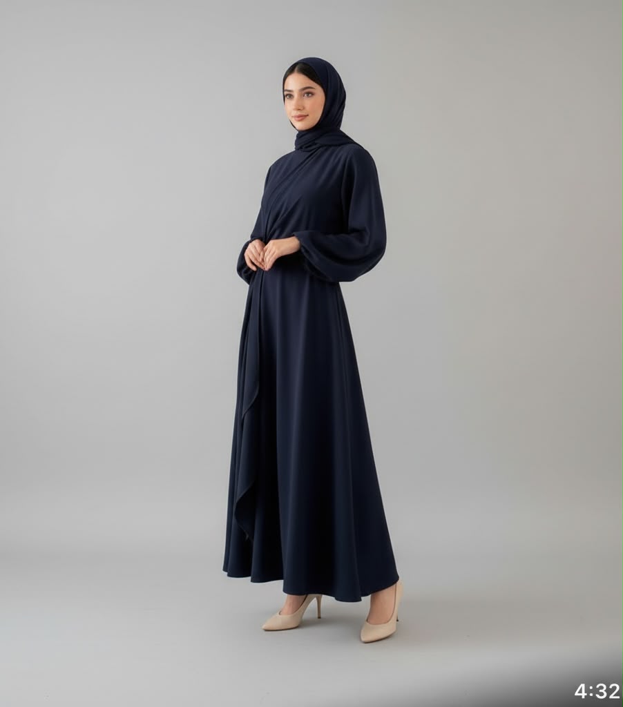 Model in emerald green modest maxi dress front view