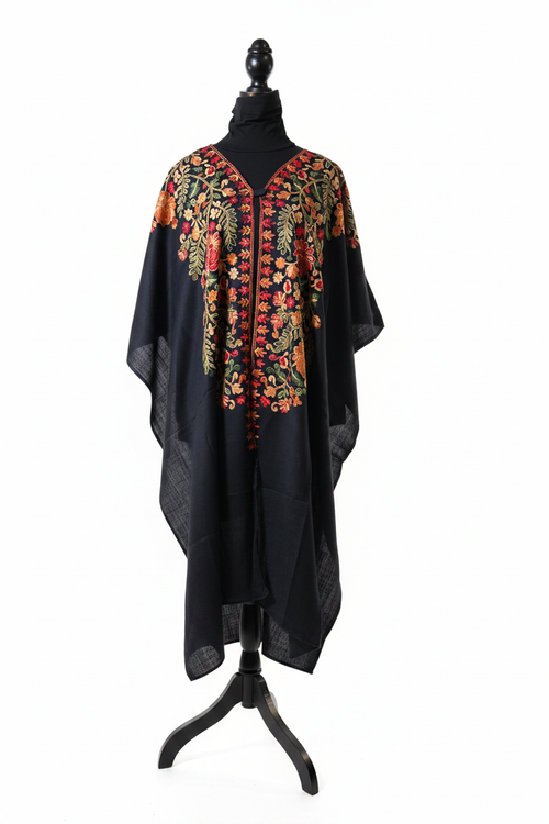 Black Multicolour Embroidered Kimono Duster – Front