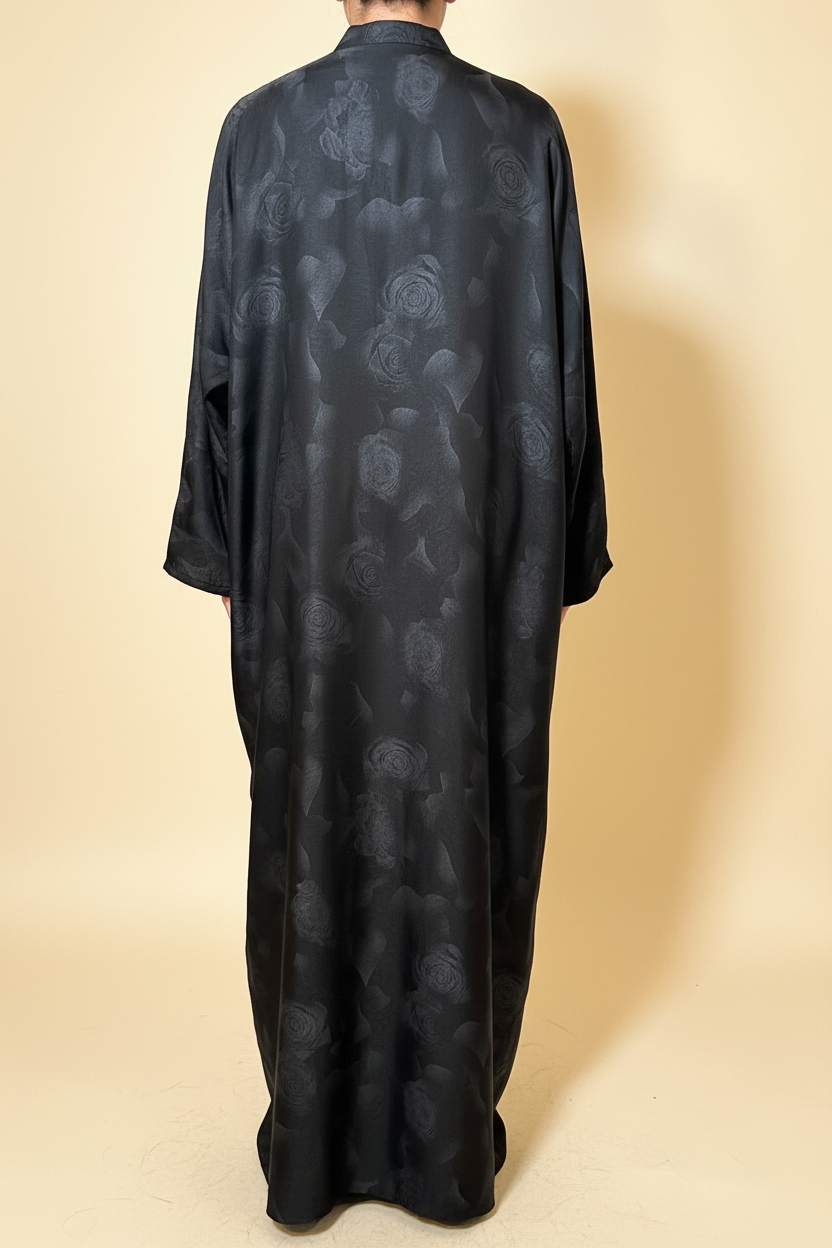 Black Rose Brocade Abaya — Back Studio