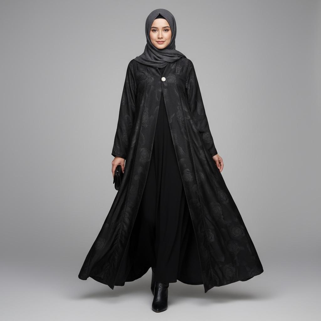 Black Rose Brocade Abaya
