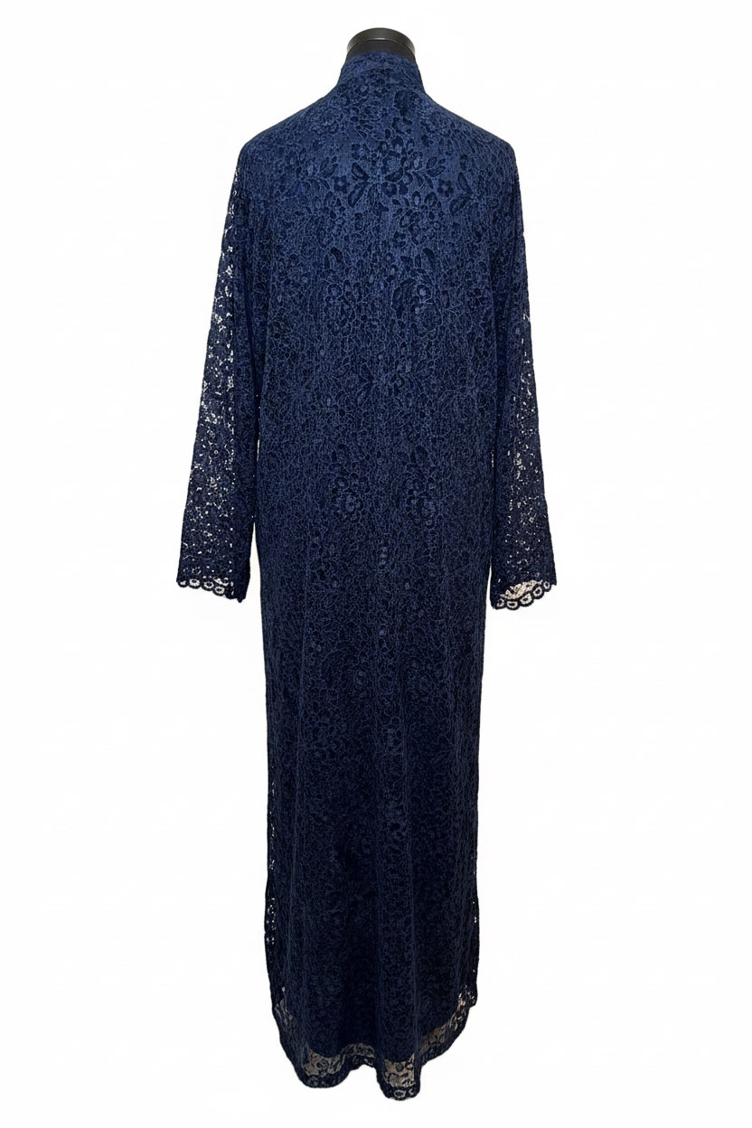 Dark Blue Lace Abaya - Back