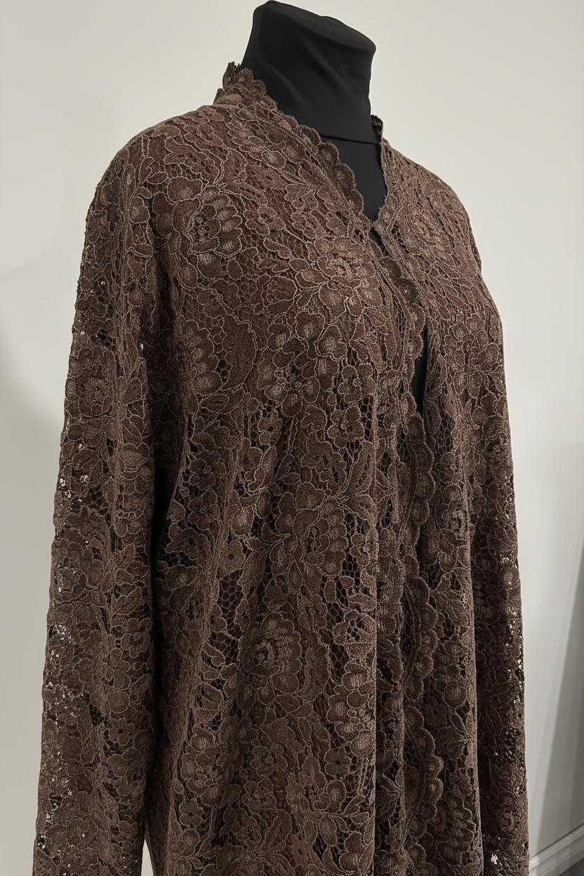 Dark Brown Lace Abaya - Detail