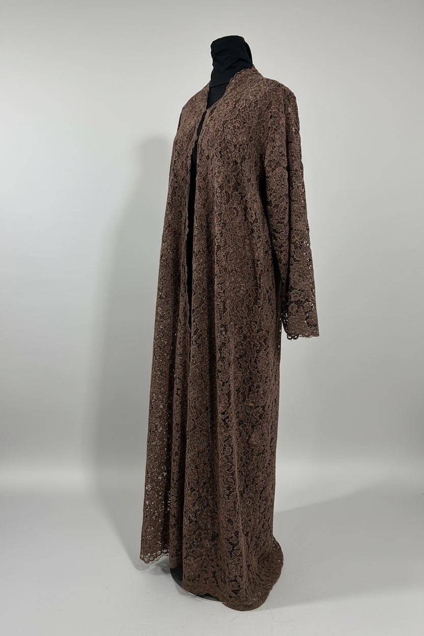 Dark Brown Lace Abaya - Side