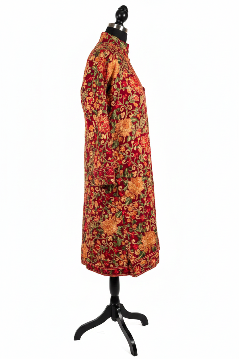 Kashmiri Aari Work Pheran Red – side view, white background