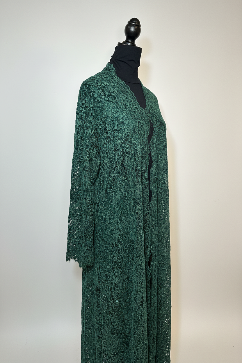 White lace abaya side view – studio background