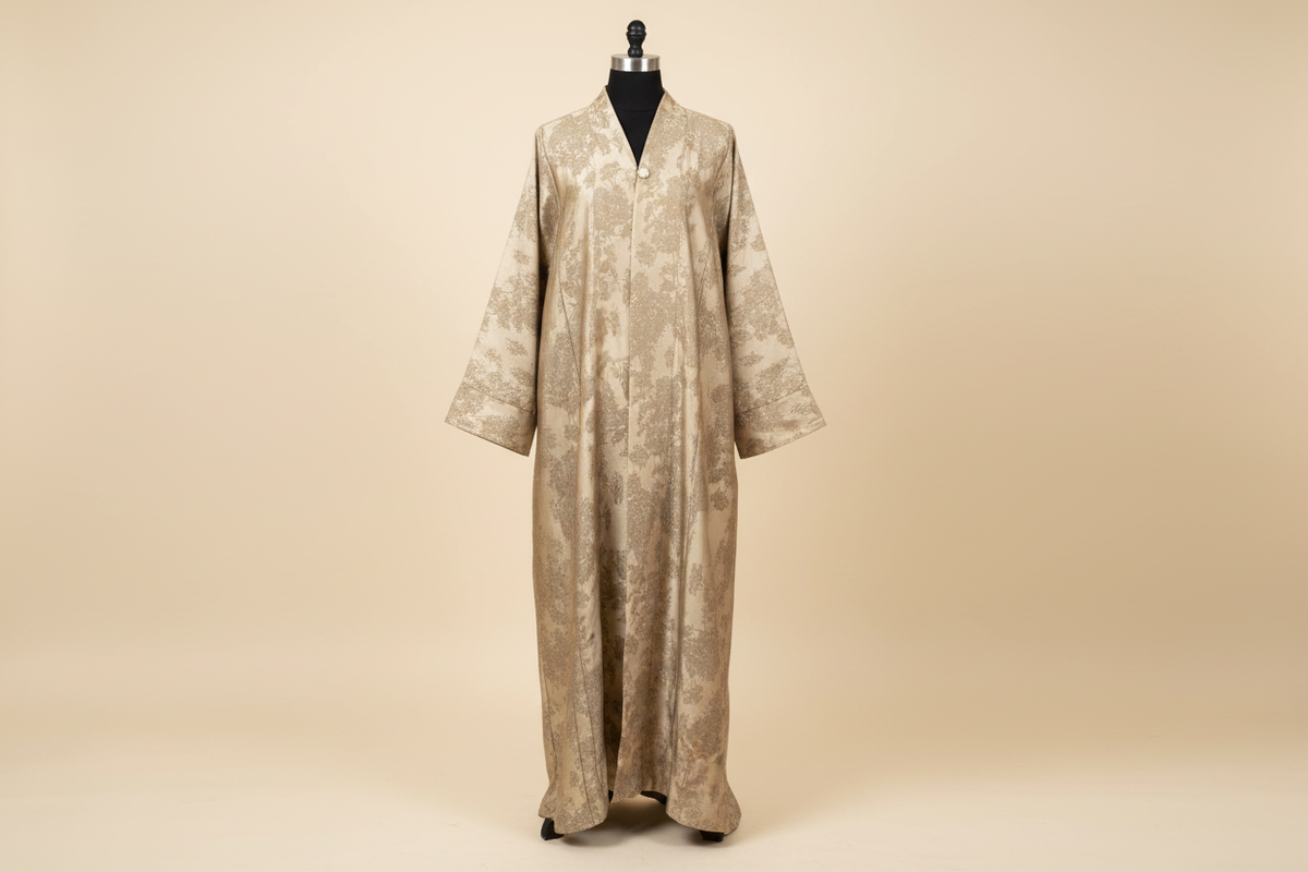 Gold Brocade Floral Abaya studio photo by Cloak&Co
