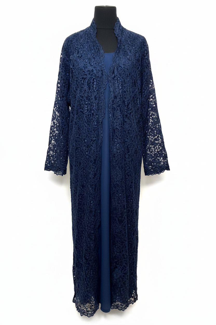 Dark Blue Lace Abaya - Front View