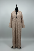 Beige lace abaya full length front – studio background
