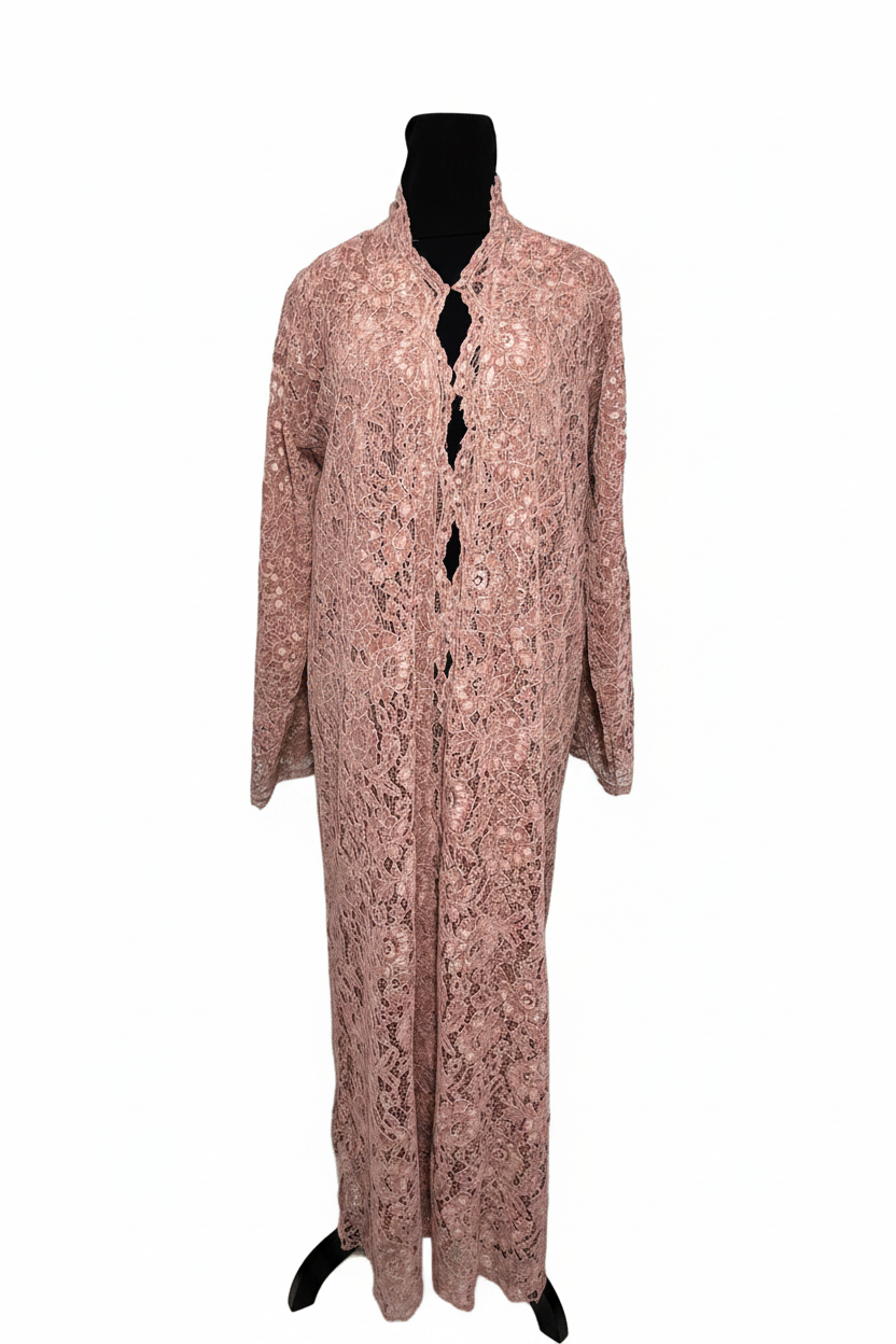 Pink Lace Abaya - White Studio